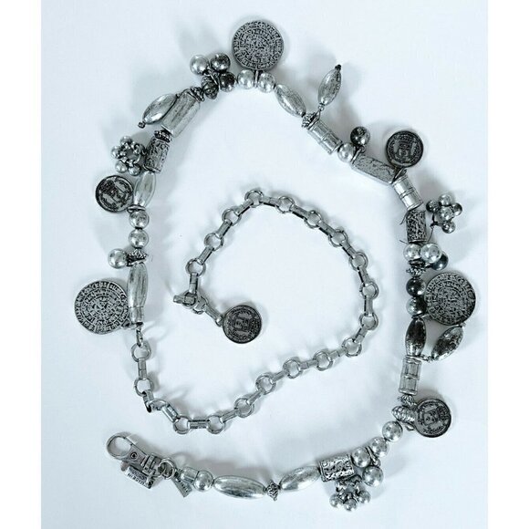 Chico's Accessories - Chico's Parker Silver-Tone Coin Dangling Charms Chain Belt Size M Boho Gypsy